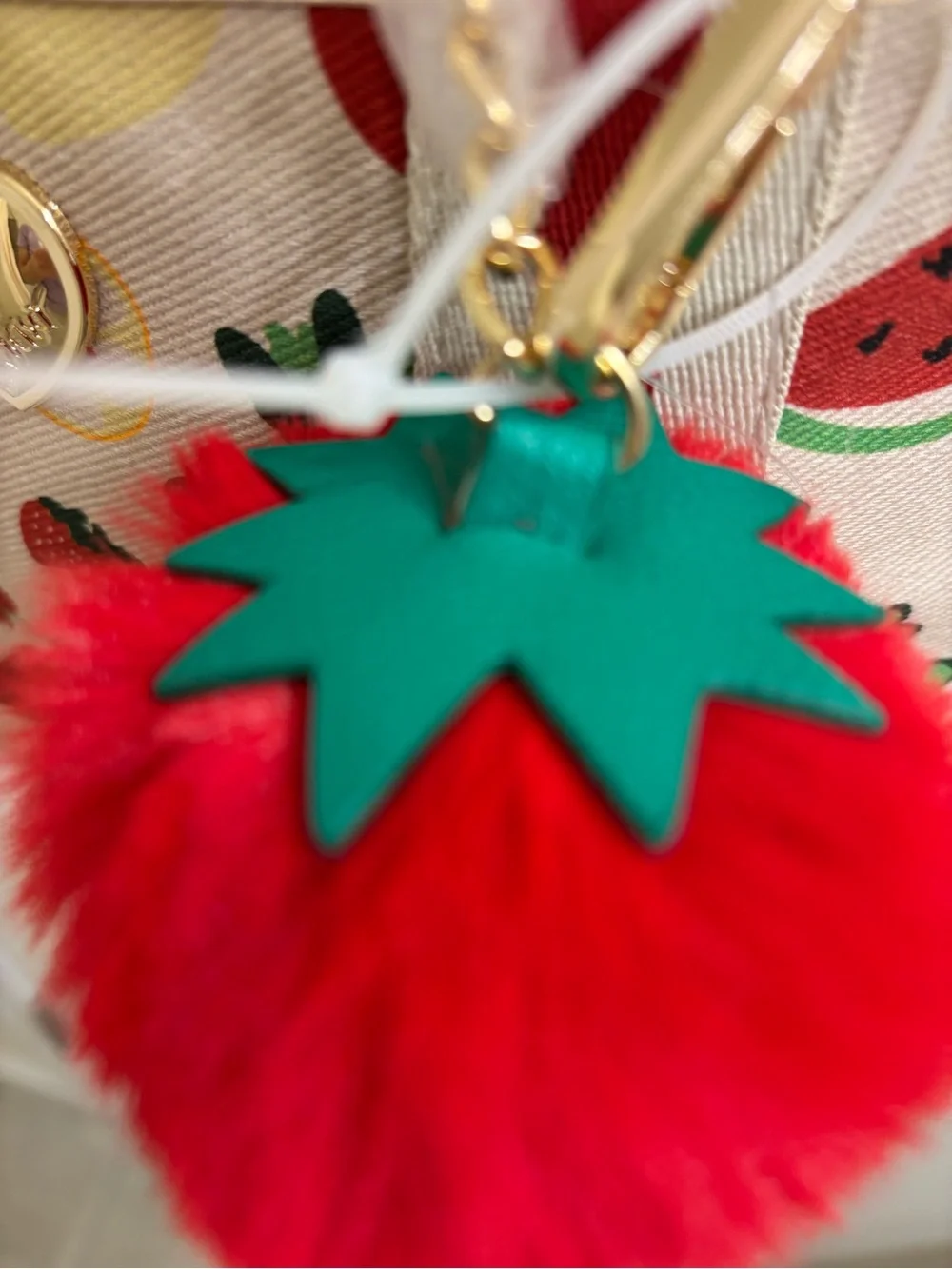 Betsey Johnson Canvas Fruit Print Crossbody Bag with Red Pom Charm NWOT - Picture 7 of 10